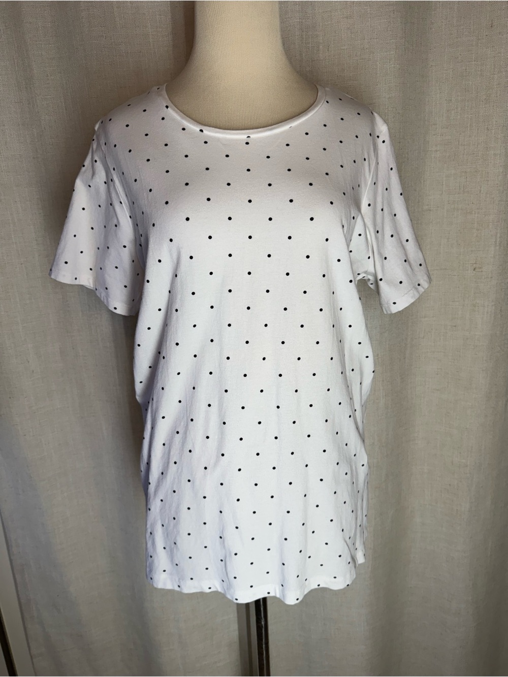 Jones New York Signature White T Shirt Womens 1X Stretch Cotton Basic Tee Dots